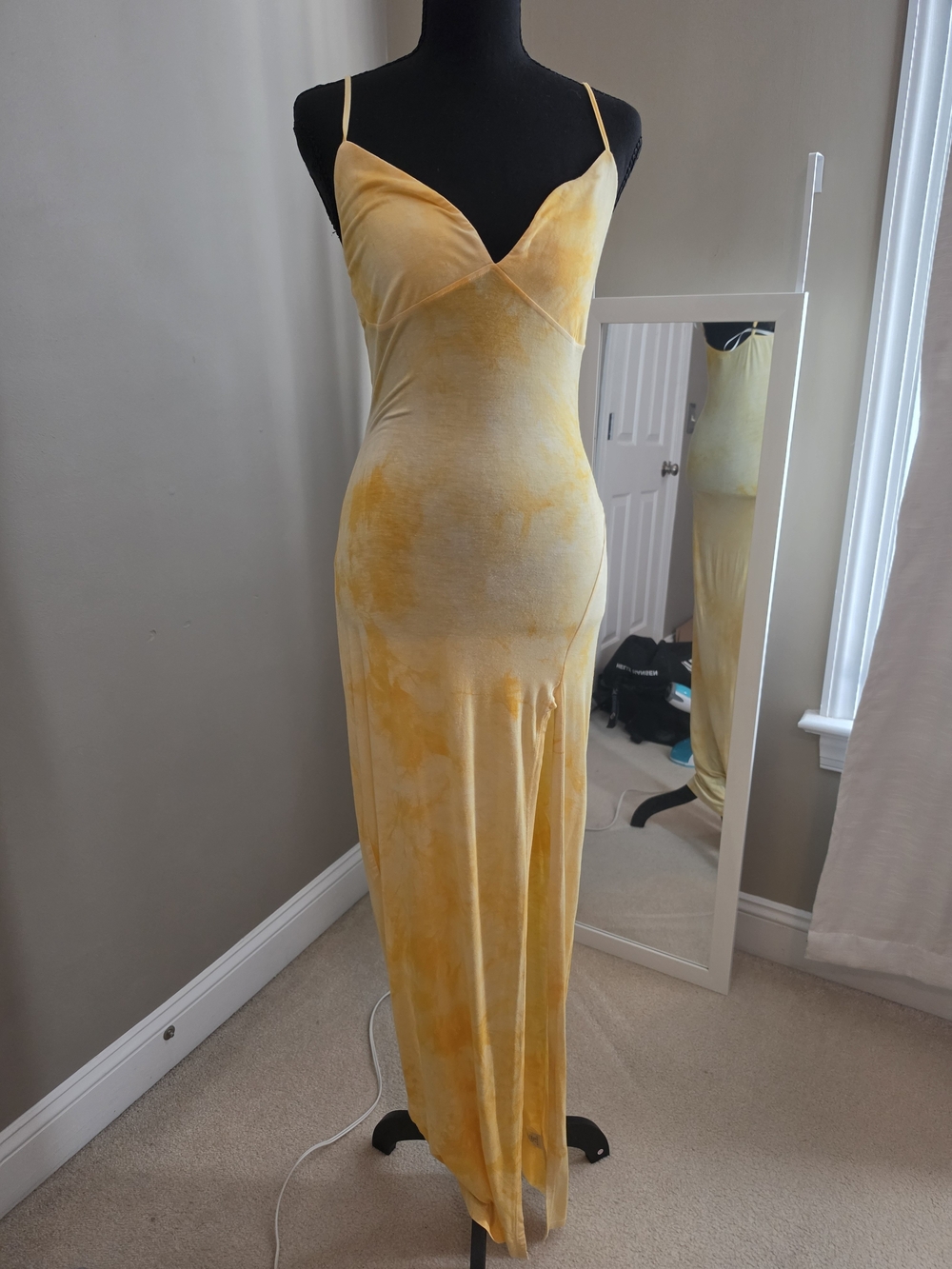 Fashion Nova Yellow Tie-Dye Slip Maxi Dress Worn Once